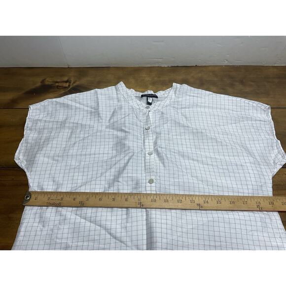 Eileen Fisher 100% Silk Check Mandarin Collar Size XXS - Picture 8 of 10